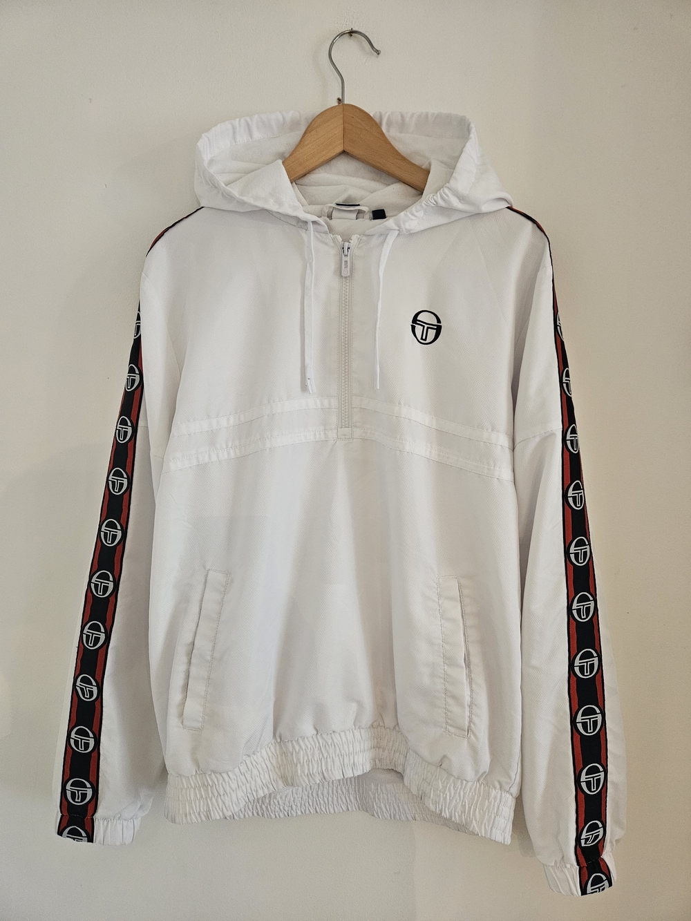 Sergio Tacchini Hooded Windbreaker Track Jacket Mens Large Half Zip